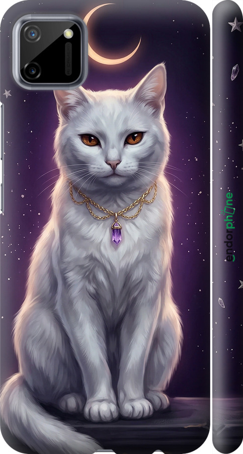 3D пластиковый матовый чехол Mystic White Cat Gothic Dark Purple Gold для Realme C11 2020 - 6805m-2031 изображение 
