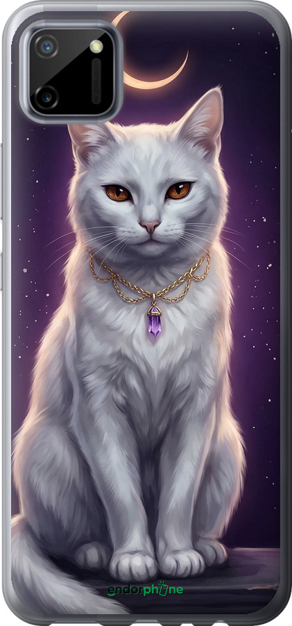Силиконовый чехол Mystic White Cat Gothic Dark Purple Gold для Realme C11 2020 - 6805u-2031 изображение 