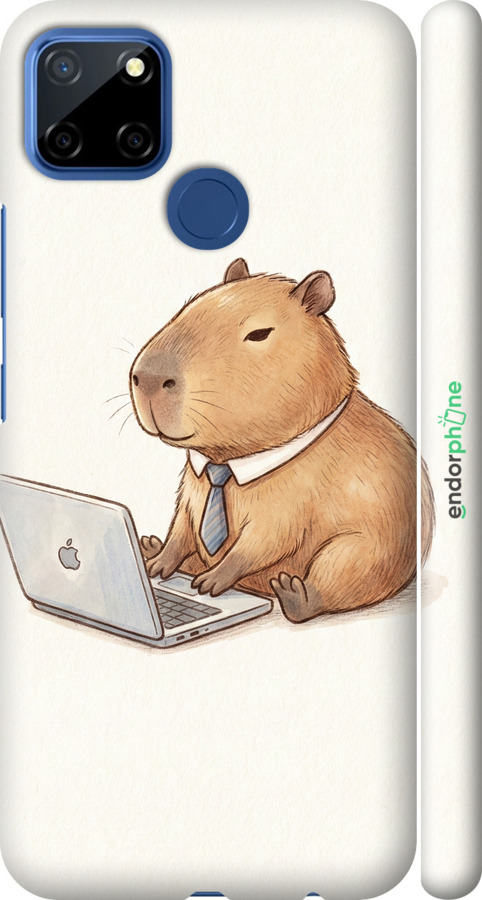 3D пластиковий матовий чехол Funny Capybara CEO Working для Realme 7i - 6777m-2486 изображение 