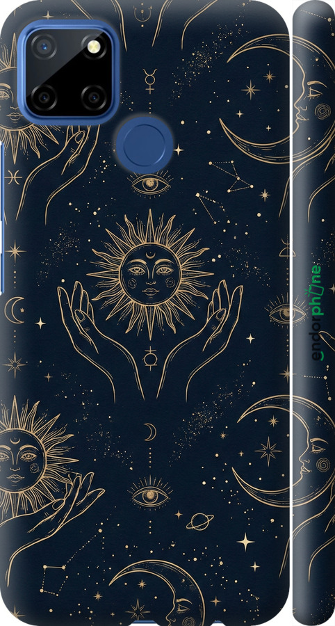3D пластиковый матовый чехол Celestial Harmony: Sun & Moon Gold Mystic Pattern для Realme 7i - 6778m-2486 изображение 
