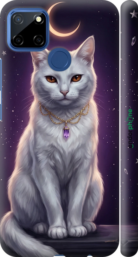 3D пластиковий матовий чехол Mystic White Cat Gothic Dark Purple Gold для Realme C12 - 6805m-2240 изображение 