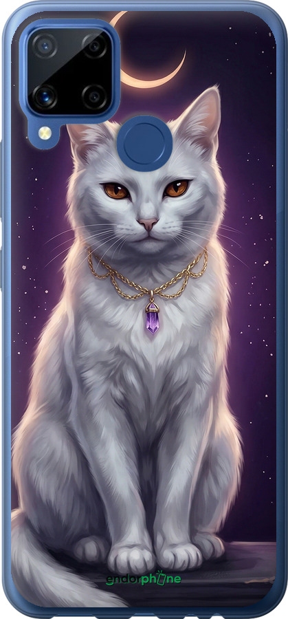 Силиконовый чехол Mystic White Cat Gothic Dark Purple Gold для Realme C15 - 6805u-2063 изображение 