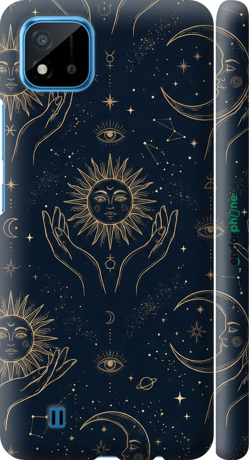 3D пластиковый матовый чехол Celestial Harmony: Sun & Moon Gold Mystic Pattern для Realme C20A - 6778m-2416 изображение 
