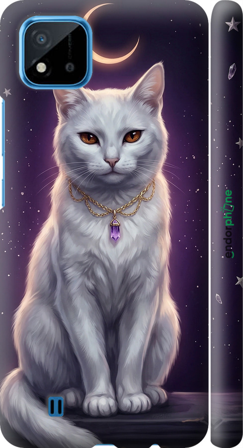 3D пластиковий матовий чехол Mystic White Cat Gothic Dark Purple Gold для Realme C20A - 6805m-2416 изображение 