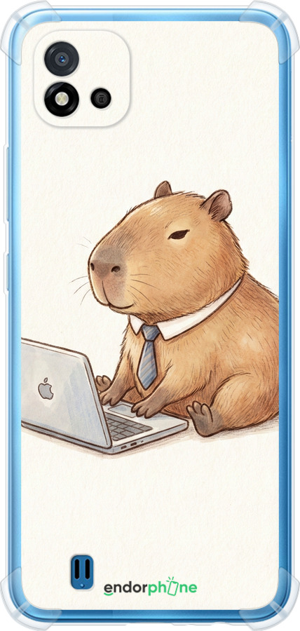 Силикон с усиленными углами чехол Funny Capybara CEO Working для Realme C20A - 6777sp-2416 изображение 