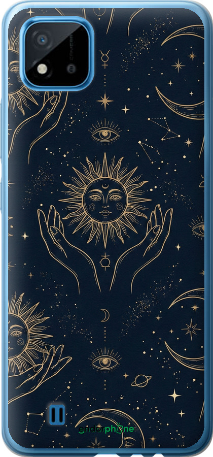2D пластиковый чехол Celestial Harmony: Sun & Moon Gold Mystic Pattern для Realme C20A - 6778t-2416 изображение 