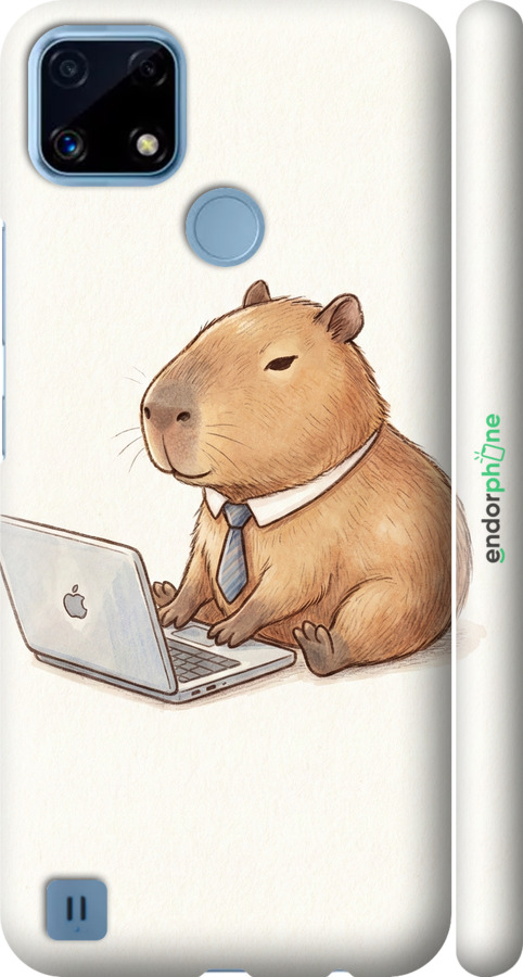 3D пластиковый матовый чехол Funny Capybara CEO Working для Realme C21 - 6777m-2321 изображение 
