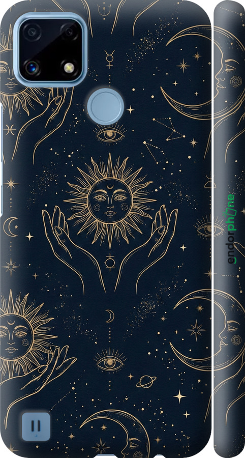 3D пластиковый матовый чехол Celestial Harmony: Sun & Moon Gold Mystic Pattern для Realme C21 - 6778m-2321 изображение 