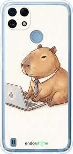 Силикон с усиленными углами чехол Funny Capybara CEO Working для Realme C21 - 6777sp-2321 изображение 