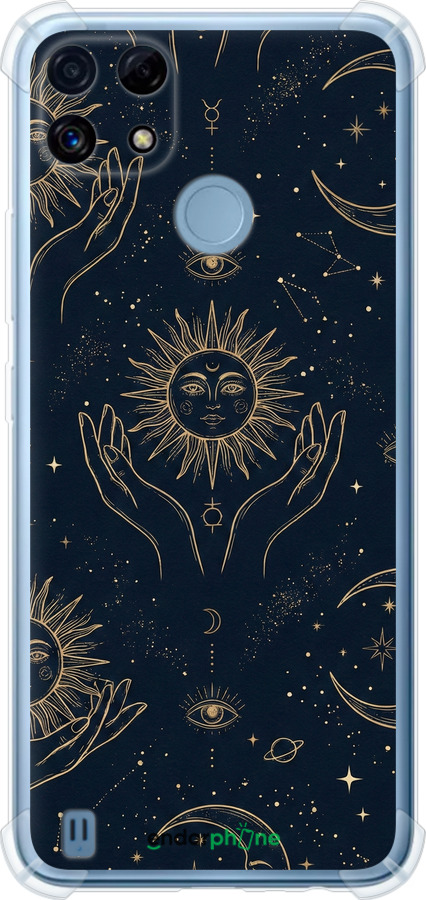 Силикон с усиленными углами чехол Celestial Harmony: Sun & Moon Gold Mystic Pattern для Realme C21 - 6778sp-2321 изображение 