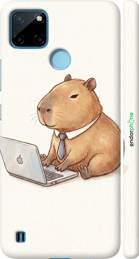 3D пластиковый матовый чехол Funny Capybara CEO Working для Realme C25Y - 6777m-2553 изображение 