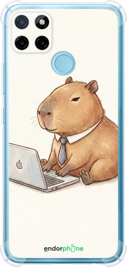 Силикон с усиленными углами чехол Funny Capybara CEO Working для Realme C25Y - 6777sp-2553 изображение 