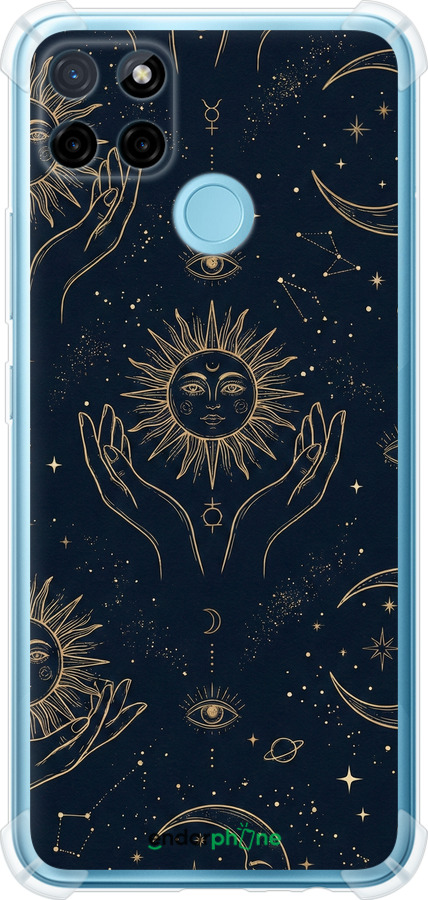 Силикон с усиленными углами чехол Celestial Harmony: Sun & Moon Gold Mystic Pattern для Realme C25Y - 6778sp-2553 изображение 