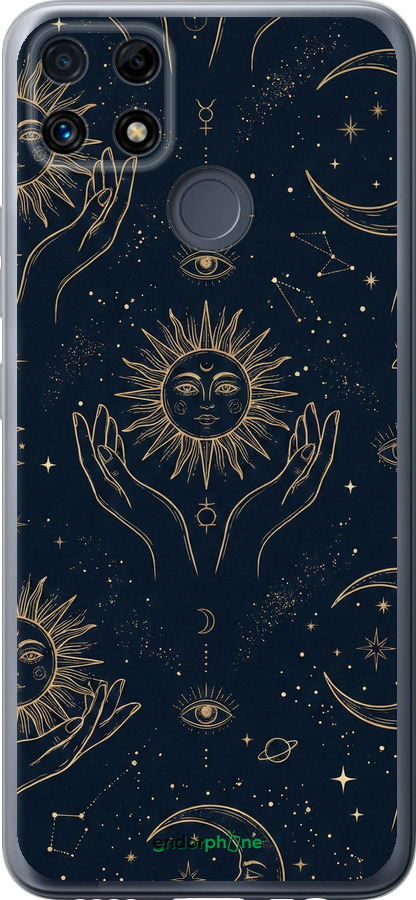 Силіконовий чехол Celestial Harmony: Sun & Moon Gold Mystic Pattern для Realme C25 - 6778u-3613 изображение 