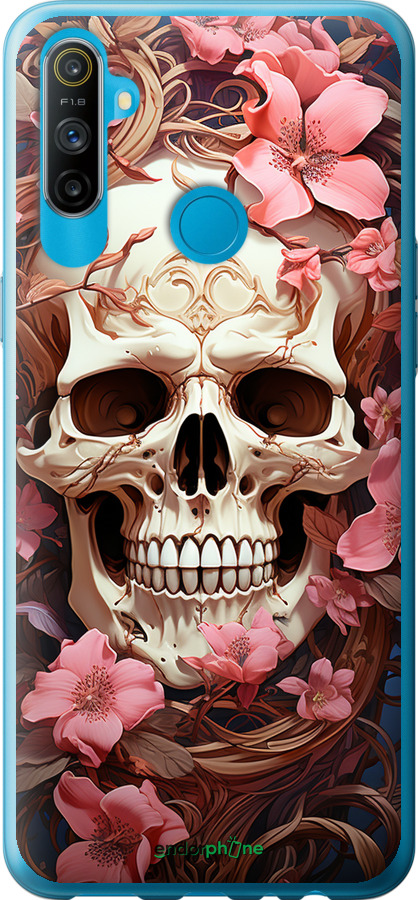 Силиконовый чехол Череп в розовых цветах для Realme C3 - 5965u-1889 изображение 