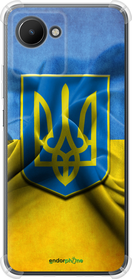 

Силіконовий протиударний с посиленими кутами чохол "Прапор та герб України" для Realme C30, Блакитний