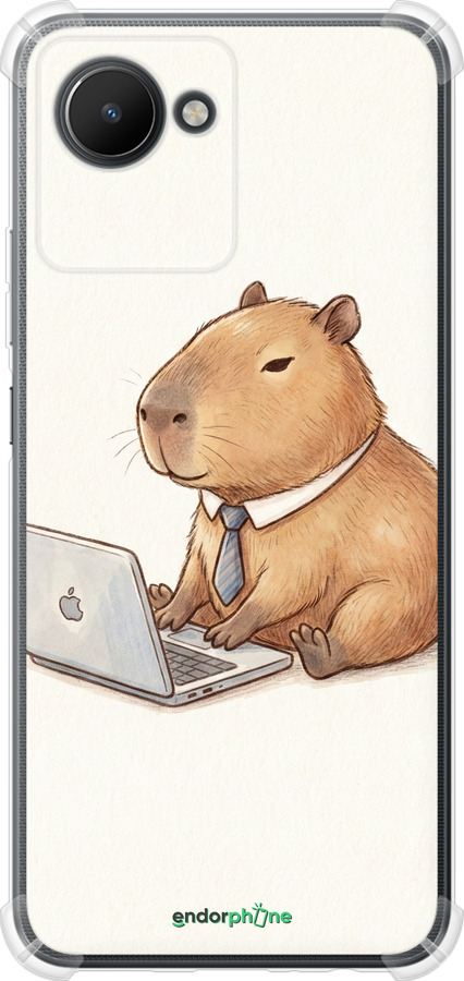 Силіконовий протиударний с посиленими кутами чехол Funny Capybara CEO Working для Realme C30 - 6777sp-2700 изображение 