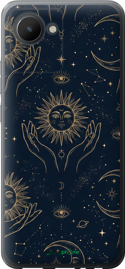 Силиконовый чехол Celestial Harmony: Sun & Moon Gold Mystic Pattern для Realme C30 - 6778u-2700 изображение 