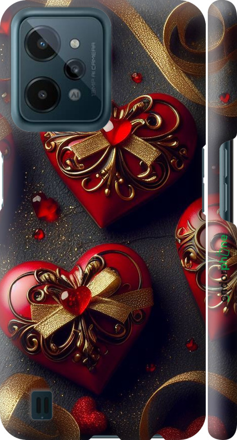3D пластиковый матовый чехол Сердечки v4 для Realme C31 - 5834m-2593 изображение 