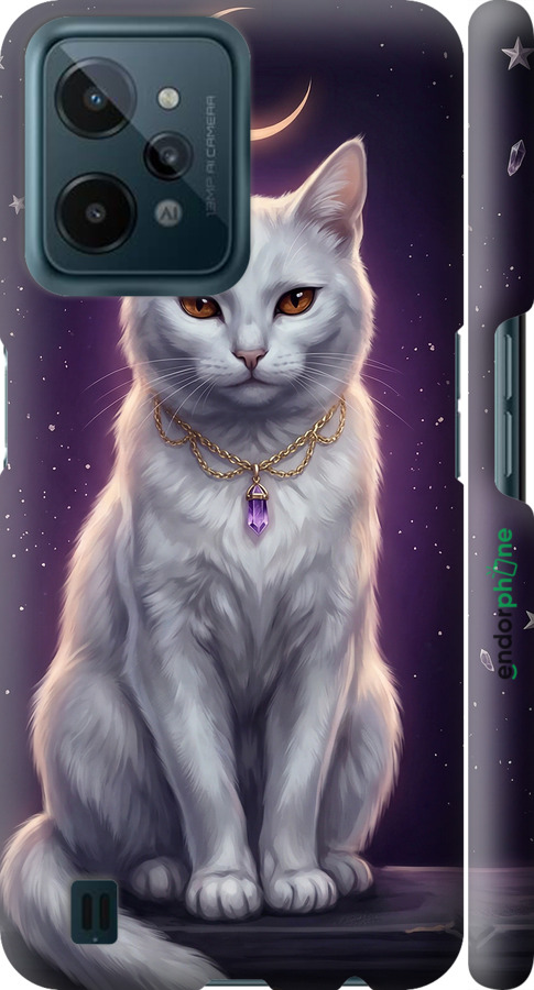 3D пластиковий матовий чехол Mystic White Cat Gothic Dark Purple Gold для Realme C31 - 6805m-2593 изображение 