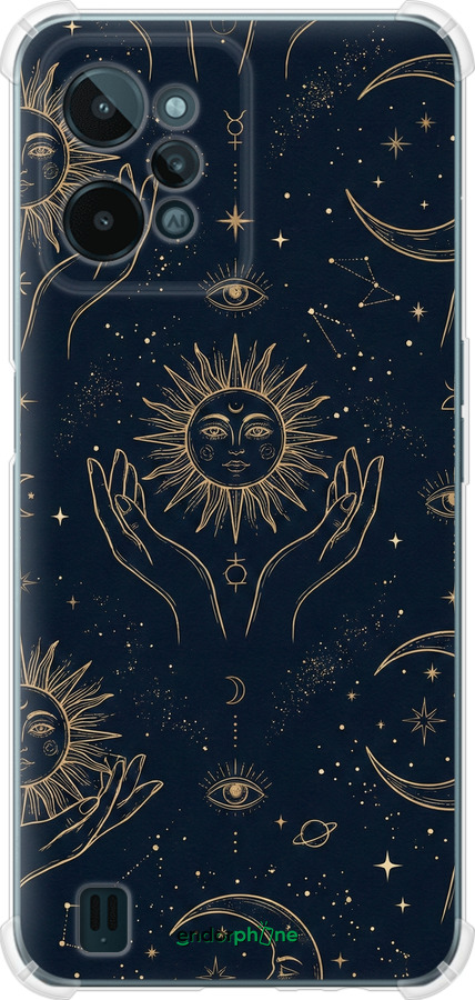 Силикон с усиленными углами чехол Celestial Harmony: Sun & Moon Gold Mystic Pattern для Realme C31 - 6778sp-2593 изображение 