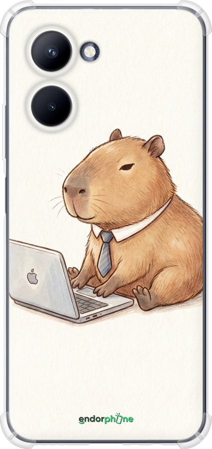 Силикон с усиленными углами чехол Funny Capybara CEO Working для Realme C33 - 6777sp-2870 изображение 