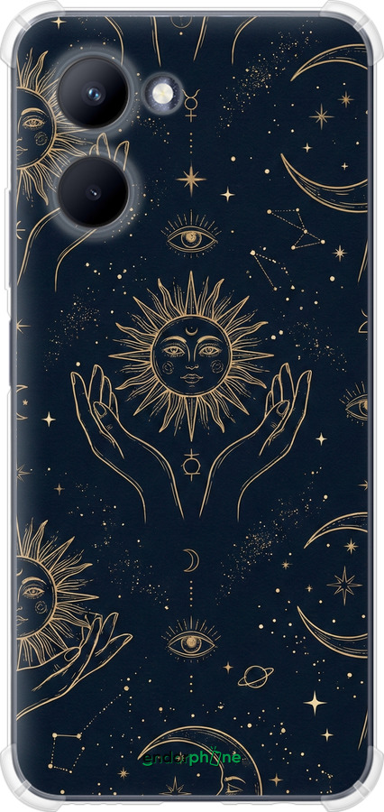 Силіконовий протиударний с посиленими кутами чехол Celestial Harmony: Sun & Moon Gold Mystic Pattern для Realme C33 - 6778sp-2870 изображение 