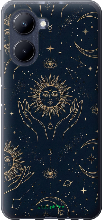 Силиконовый чехол Celestial Harmony: Sun & Moon Gold Mystic Pattern для Realme C33 - 6778u-2870 изображение 