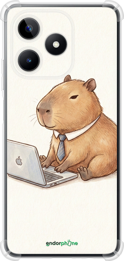 Силіконовий протиударний с посиленими кутами чехол Funny Capybara CEO Working для Realme C53 - 6777sp-3128 изображение 