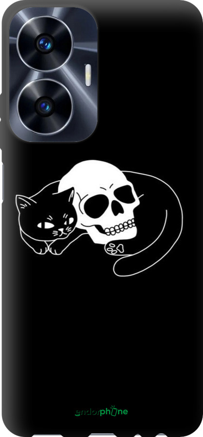 TPU чехол С изображением кота и черепа для Realme C55 - 6491b-2992 изображение 