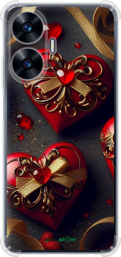 Силикон с усиленными углами чехол Сердечки v4 для Realme C55 - 5834sp-2992 изображение 