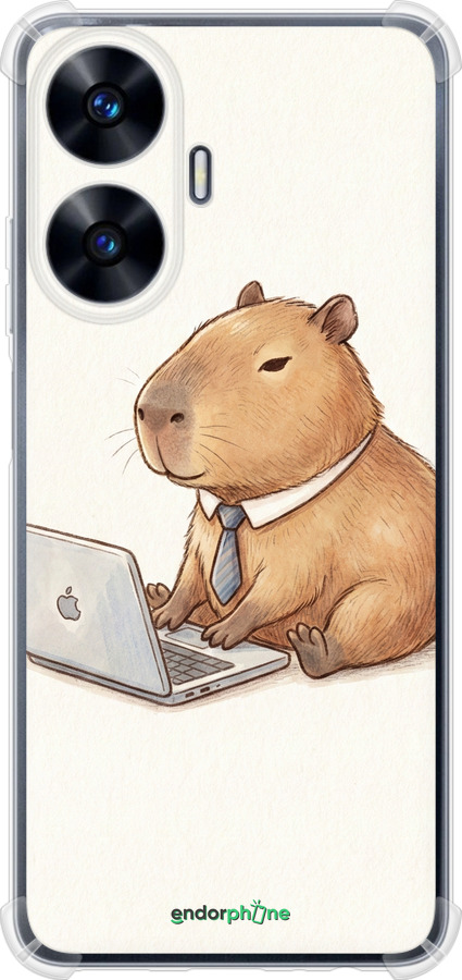 Силикон с усиленными углами чехол Funny Capybara CEO Working для Realme C55 - 6777sp-2992 изображение 