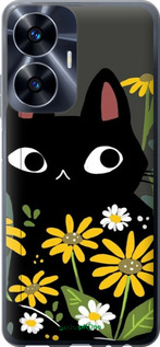 Силіконовий чехол Чорний кіт з квітами для Realme C55 - 6448u-2992 изображение 