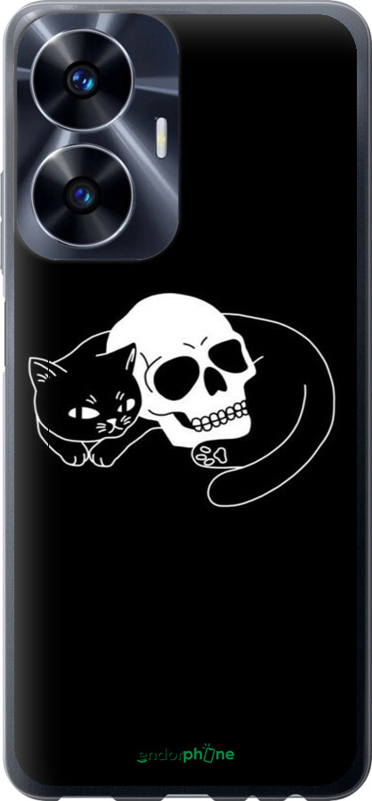 Силіконовий чехол Із зображенням кота та черепа для Realme C55 - 6491u-2992 изображение 