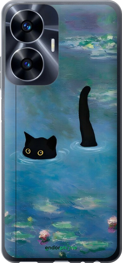 Силиконовый чехол С изображением кота и водяной лилии Monet для Realme C55 - 6519u-2992 изображение 