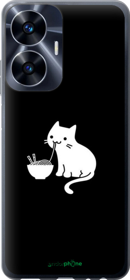 Силиконовый чехол С милым котом на черном фоне для Realme C55 - 6528u-2992 изображение 