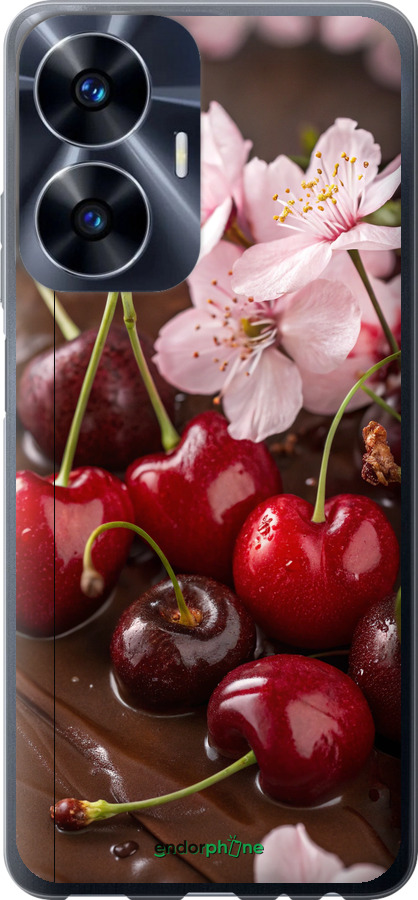 Силіконовий чехол Вишня у шоколаді для Realme C55 - 6698u-2992 изображение 