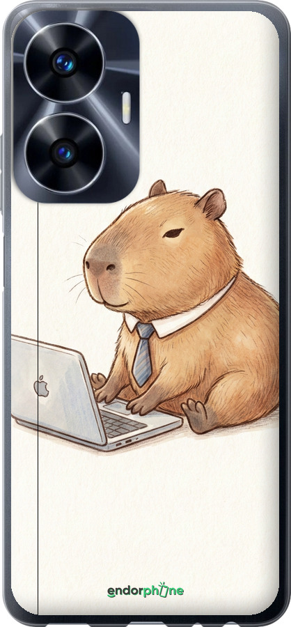 Силиконовый чехол Funny Capybara CEO Working для Realme C55 - 6777u-2992 изображение 