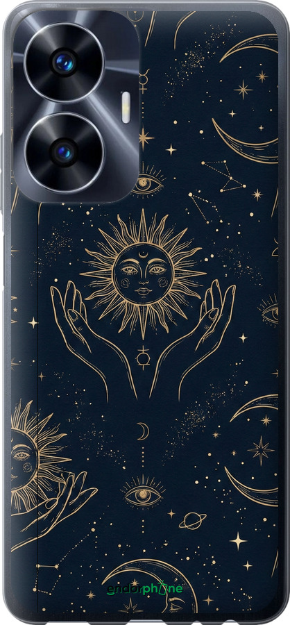 Силиконовый чехол Celestial Harmony: Sun & Moon Gold Mystic Pattern для Realme C55 - 6778u-2992 изображение 
