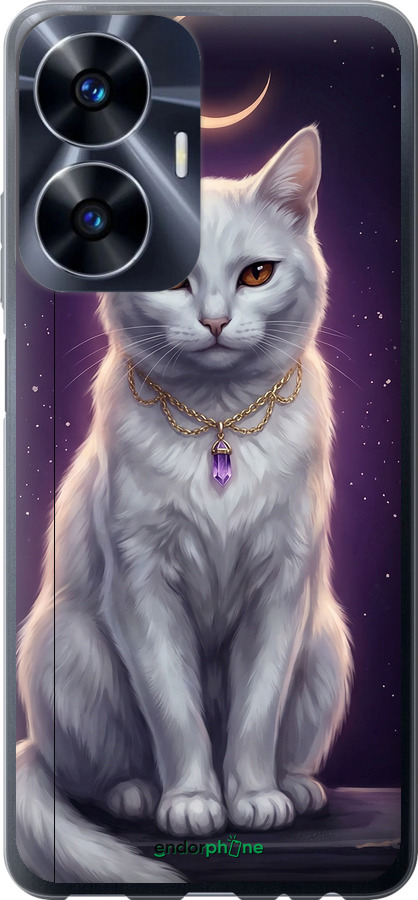 Силиконовый чехол Mystic White Cat Gothic Dark Purple Gold для Realme C55 - 6805u-2992 изображение 