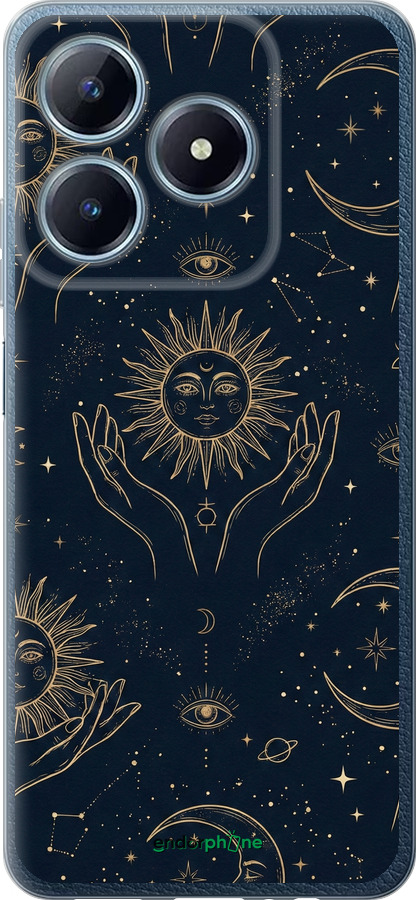 Силиконовый чехол Celestial Harmony: Sun & Moon Gold Mystic Pattern для Realme C63 4G - 6778u-3745 изображение 
