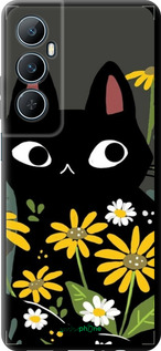 TPU чехол Чорний кіт з квітами для Realme C65 4G - 6448b-3719 изображение 