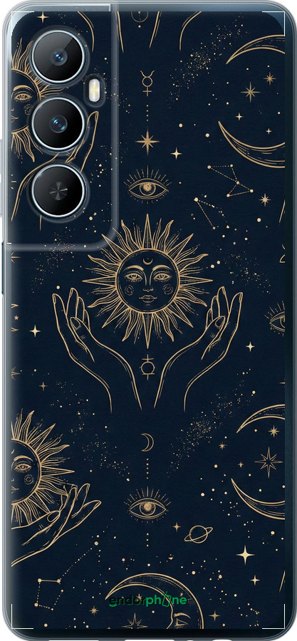 Силиконовый чехол Celestial Harmony: Sun & Moon Gold Mystic Pattern для Realme C65 4G - 6778u-3719 изображение 