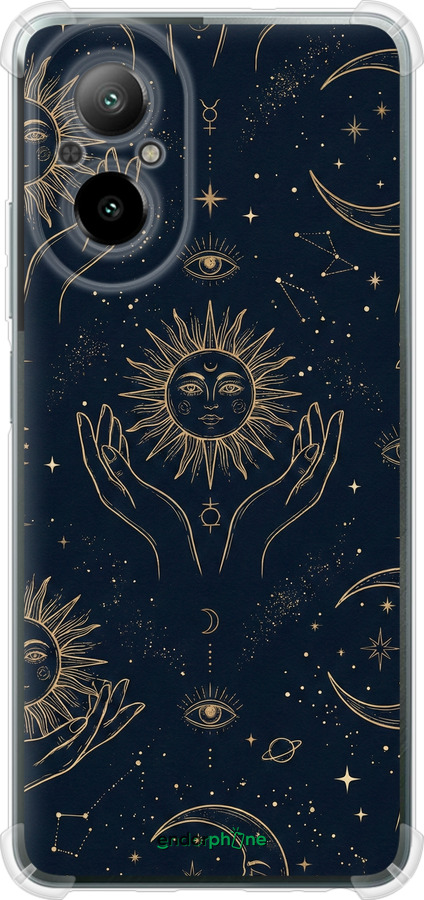 Силикон с усиленными углами чехол Celestial Harmony: Sun & Moon Gold Mystic Pattern для Realme C67 4G - 6778sp-3648 изображение 