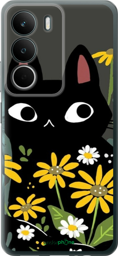 Силиконовый чехол Черный кот с цветами для Realme C71 - 6448u-4089 изображение 