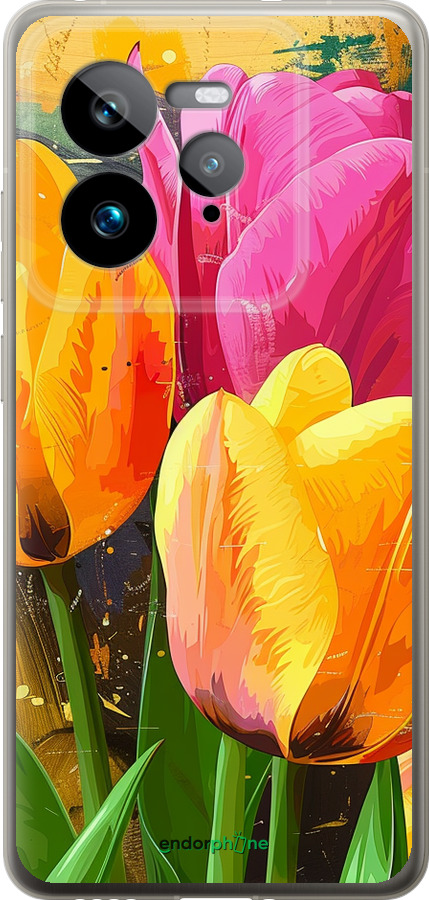 Силиконовый чехол Нарисованные тюльпаны для Realme GT 7 Pro - 5990u-3893 изображение 