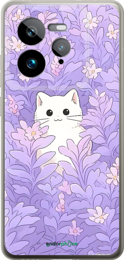 Силиконовый чехол Котик в цветах для Realme GT 7 Pro - 6390u-3893 изображение 