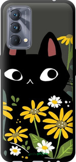 TPU чехол Черный кот с цветами для Realme GT Master - 6448b-2852 изображение 