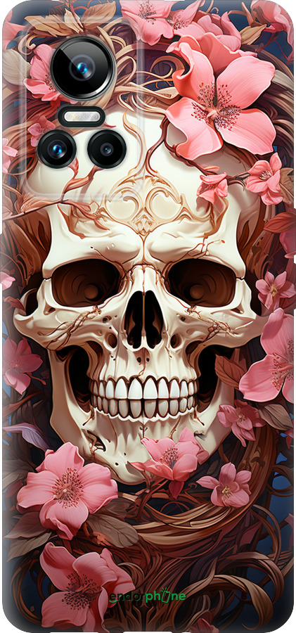 Силиконовый чехол Череп в розовых цветах для Realme GT Neo3 - 5965u-2590 изображение 