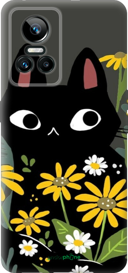 Силиконовый чехол Черный кот с цветами для Realme GT Neo3 - 6448u-2590 изображение 